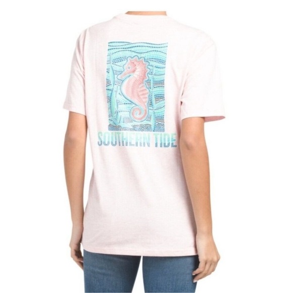 Southern Tide Mosaic Seahorse Pink Heathered Tee. Size Small. - Picture 1 of 10
